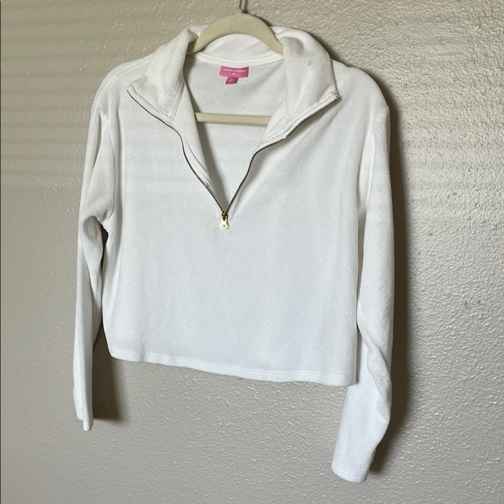 White Quarter-Zip Terrycloth Pullover Sweatshirt